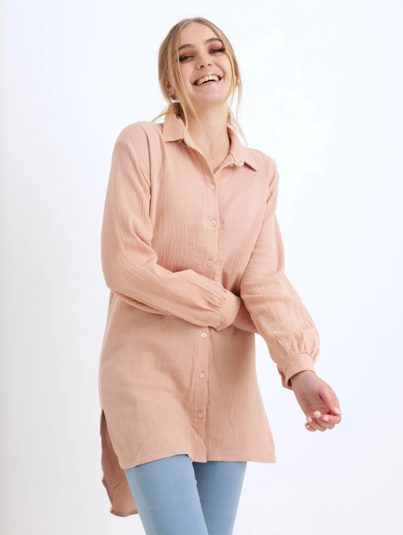 Ladies Oversized Side Slit Shirt - Pink sold by Edgars