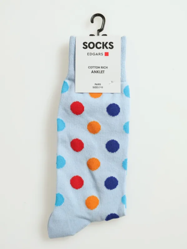 SingleBright Dots Anklet Socks - Blue sold by Edgars 