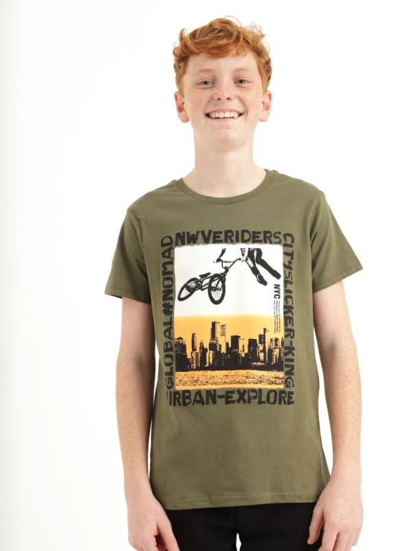 Boys Short Sleeve Urban Explore Tee - Fatigue sold by Edgars