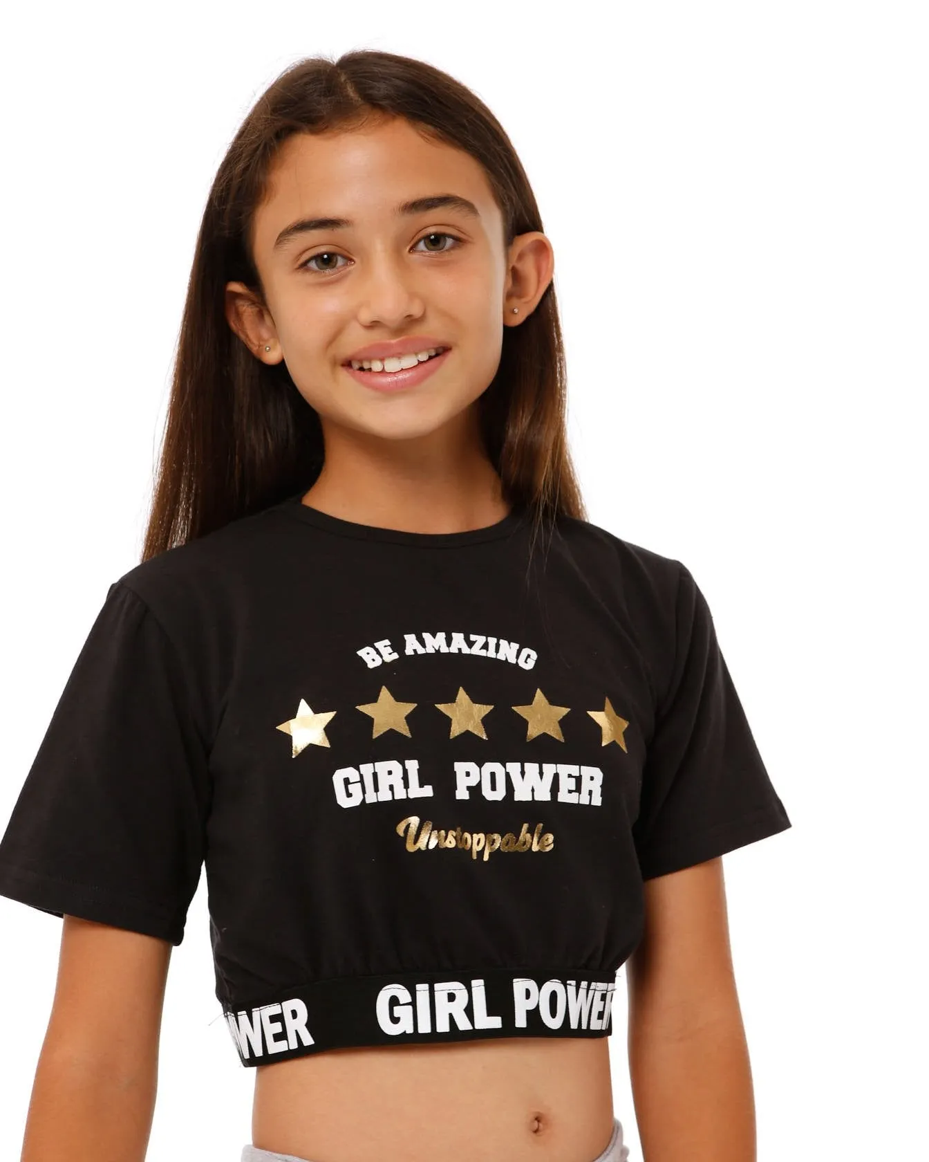 Big Girls Embossed Elastic Hem Tee - Black sold by Edgars