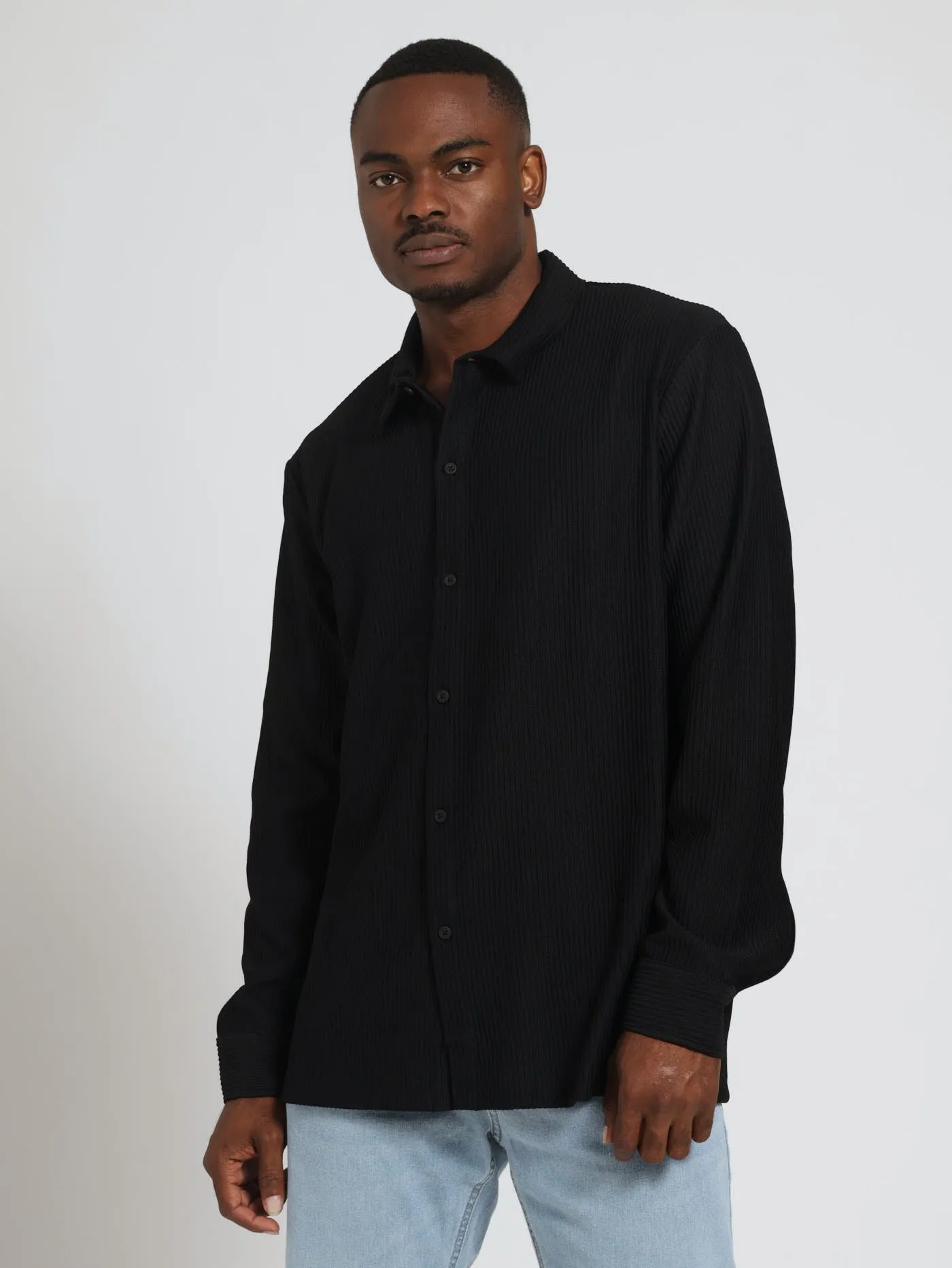 Long Sleeve Wide Rib Knit Shirt - Black sold by Edgars