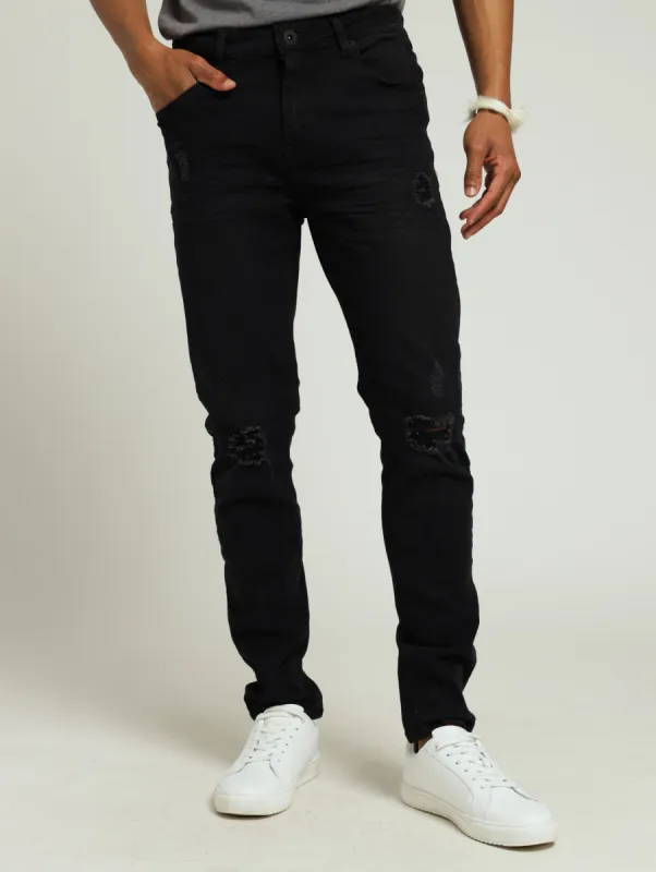 Ripped Super Skinny Denim Jean - Black sold by Edgars 