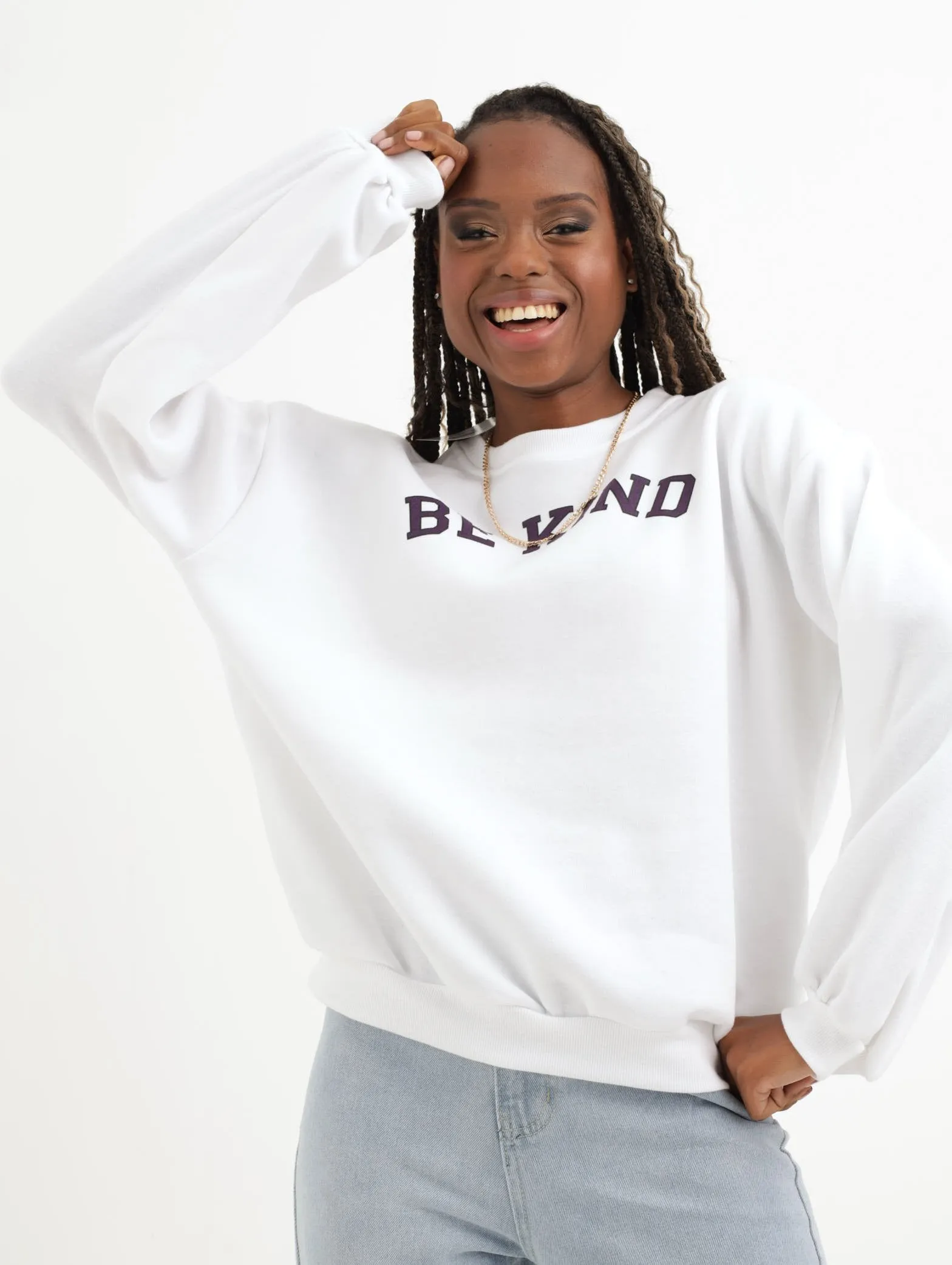 Ladies Blouson Sleeve Screen Pullover - White sold by Edgars