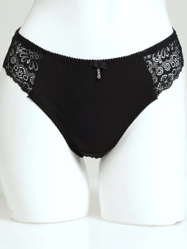Rib Lace Bikini Panty - Black sold by Edgars