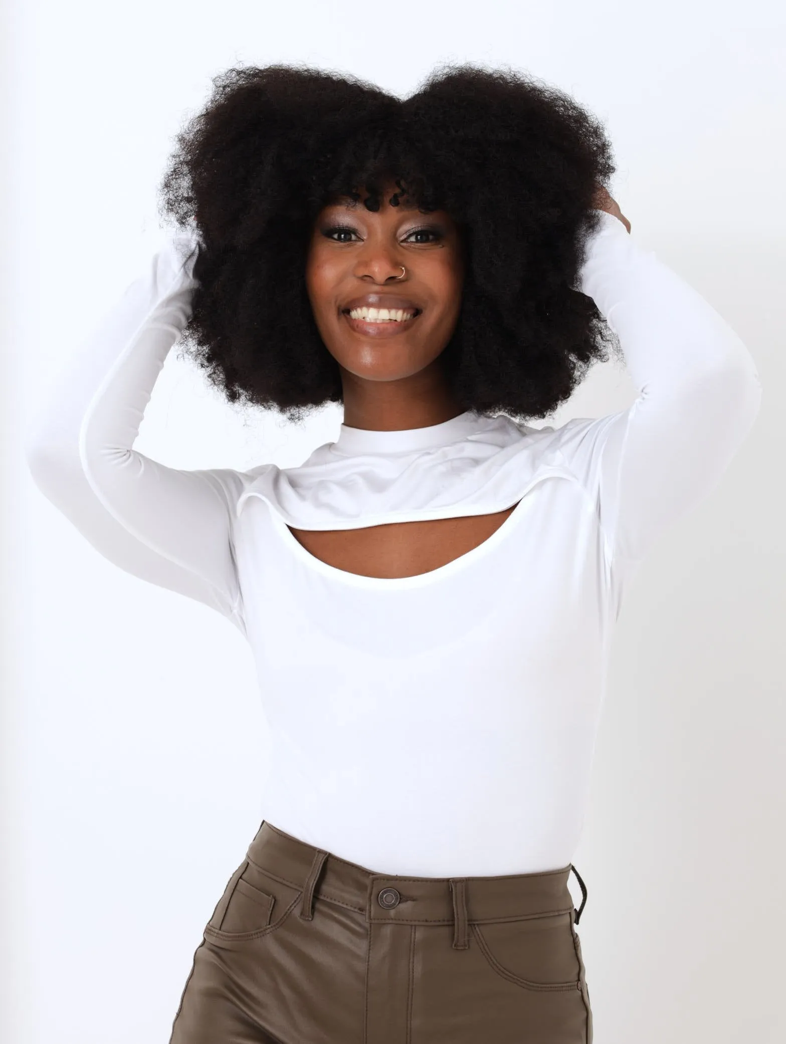 Ladies Long Sleeve Cut Out Tee - White sold by Edgars