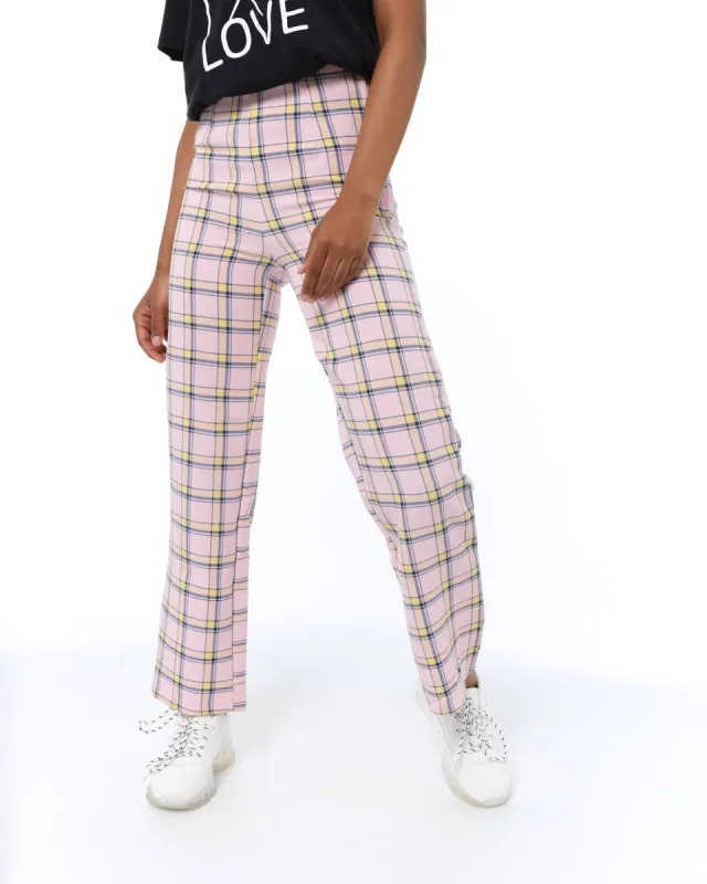 Ladies Check Straight Pant - Pink sold by Edgars
