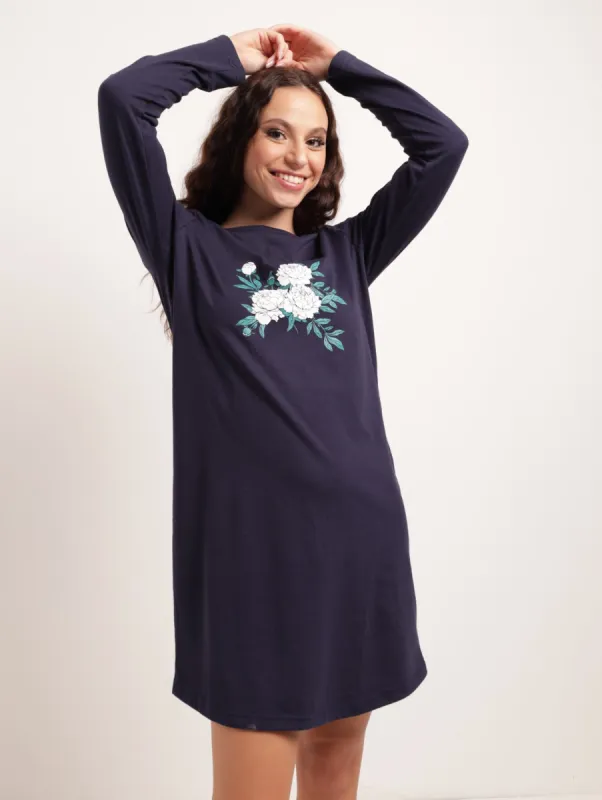 Ladies Rose Petal SleepShirt - Navy sold by Edgars