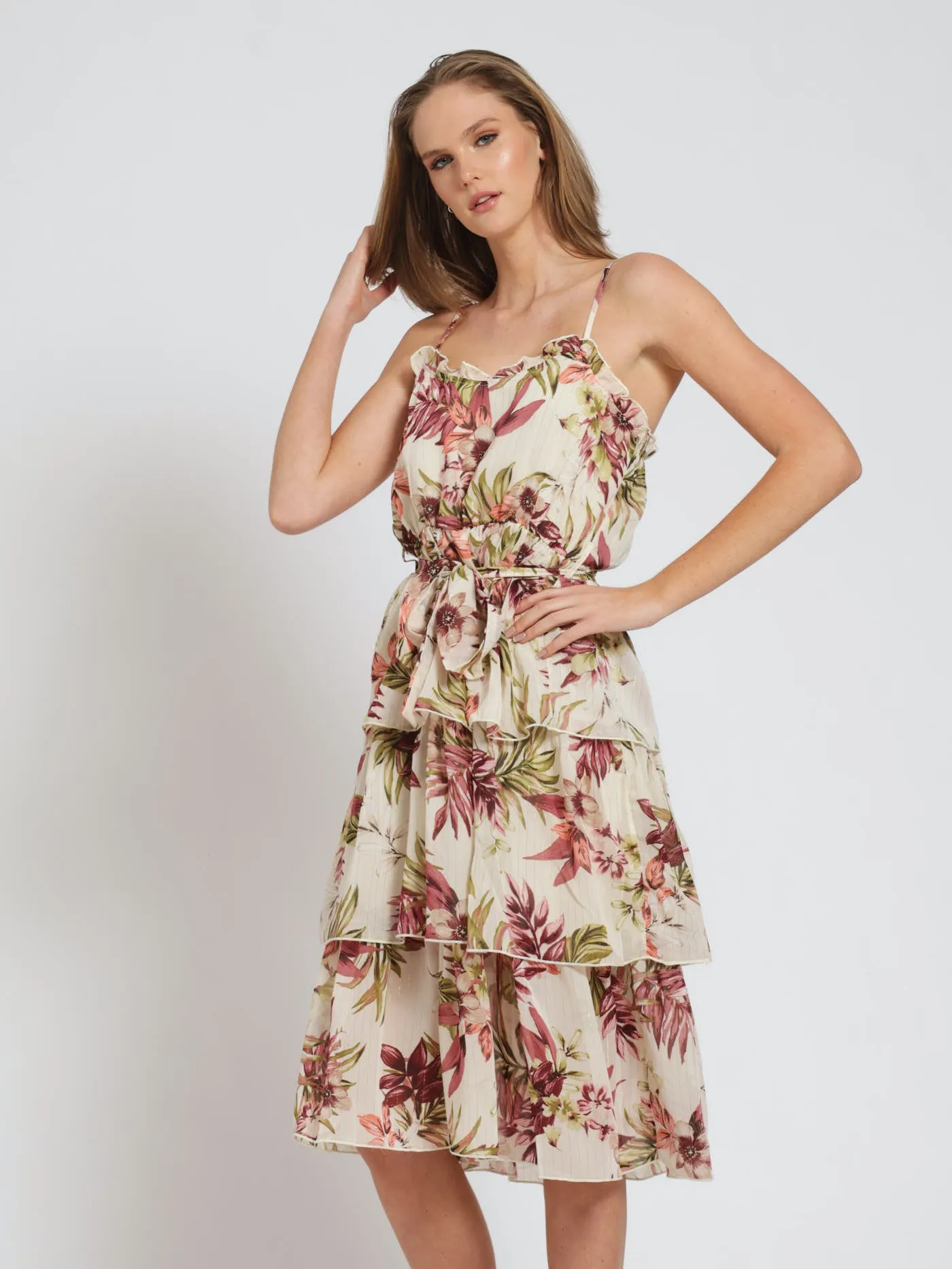 Strappy Tiered Midi Dress - Cream sold by Edgars product image thumbnail 2