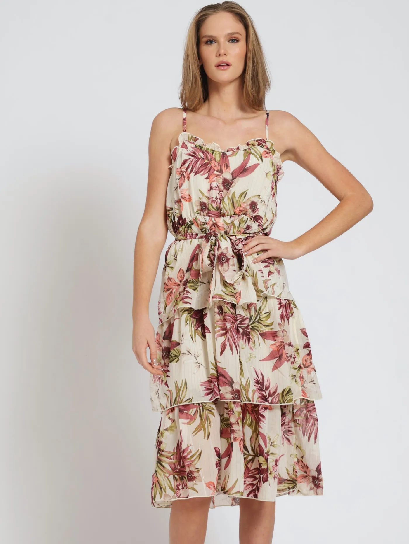 Strappy Tiered Midi Dress - Cream sold by Edgars