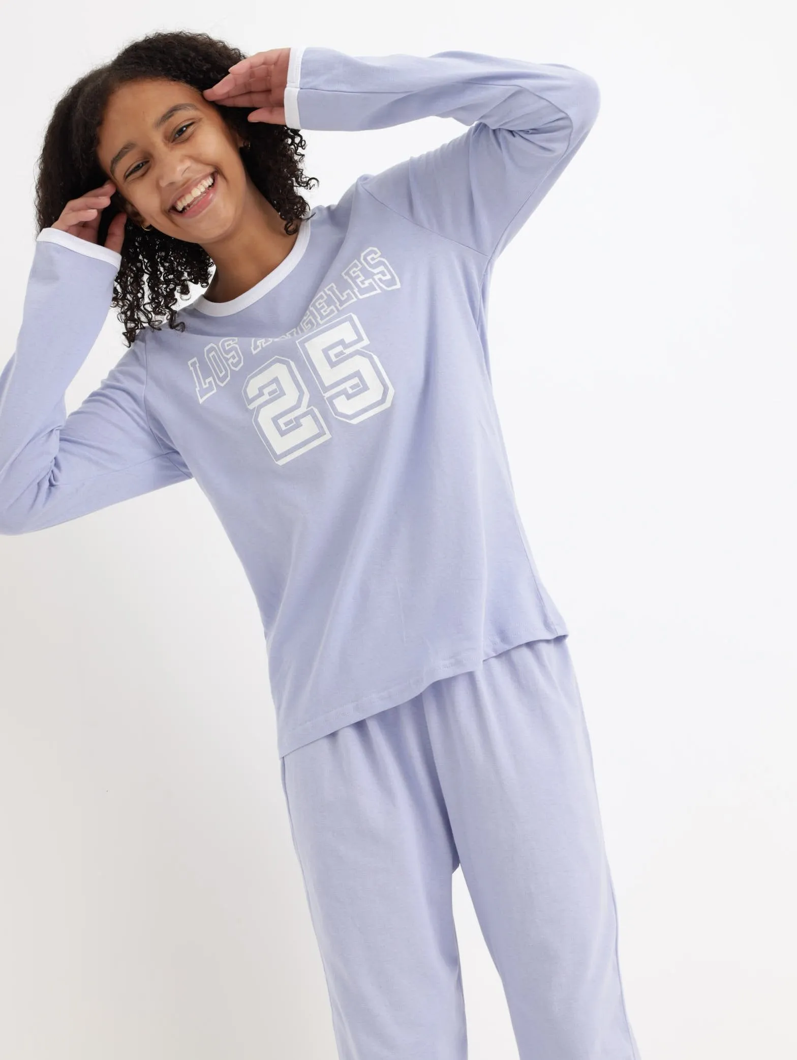 Girls Long Sleeve Los Angeles PJ Set - Blue sold by Edgars
