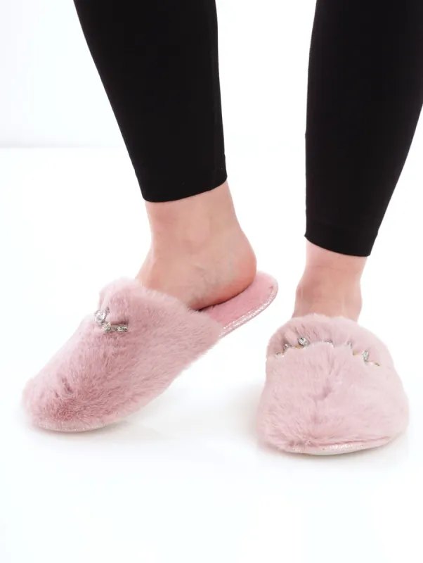 Ladies Chunky Closed Toe Jeweled Slipper - Dark Blush sold by Edgars