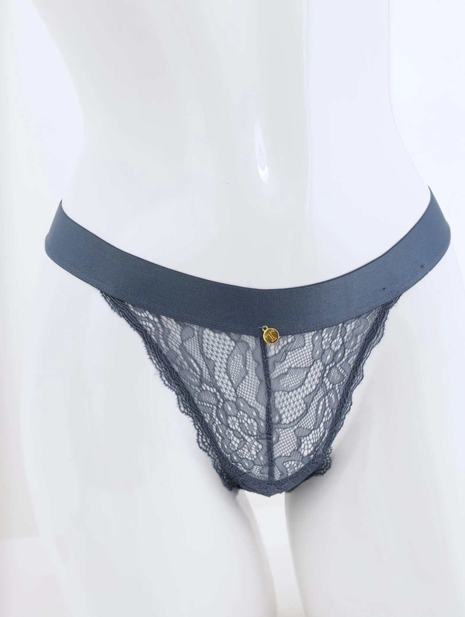 Ladies Lace Thong Panty With Thick Elastic - Petrol sold by Edgars
