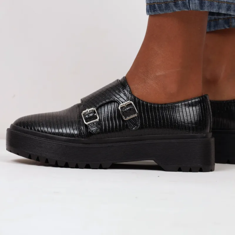 Ladies Double Buckle Monk Strap Man Shoe - Black sold by Edgars