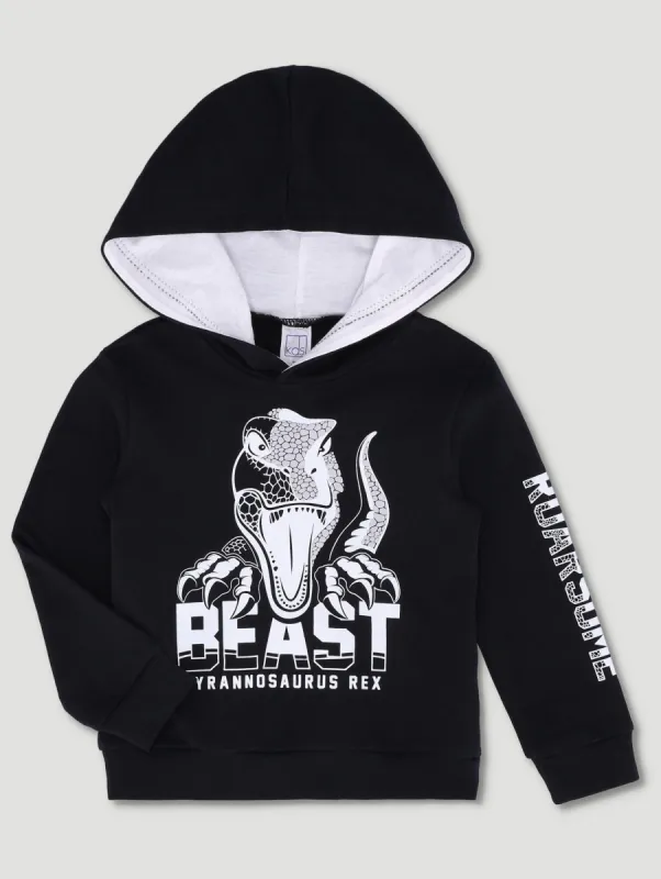 Pre-Boys Dino Print Hoody - Black sold by Edgars