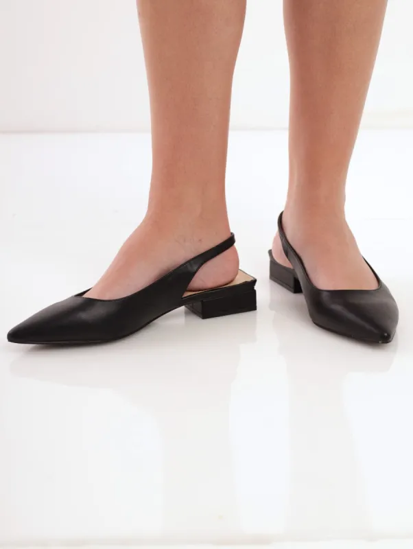 Ladies Pointed Low Block Heel Slingback Pump - Black sold by Edgars