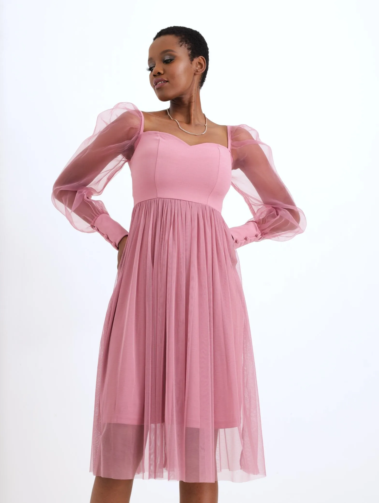 Ladies Organza Sleeve Skirt Prom Dress - Blush sold by Edgars