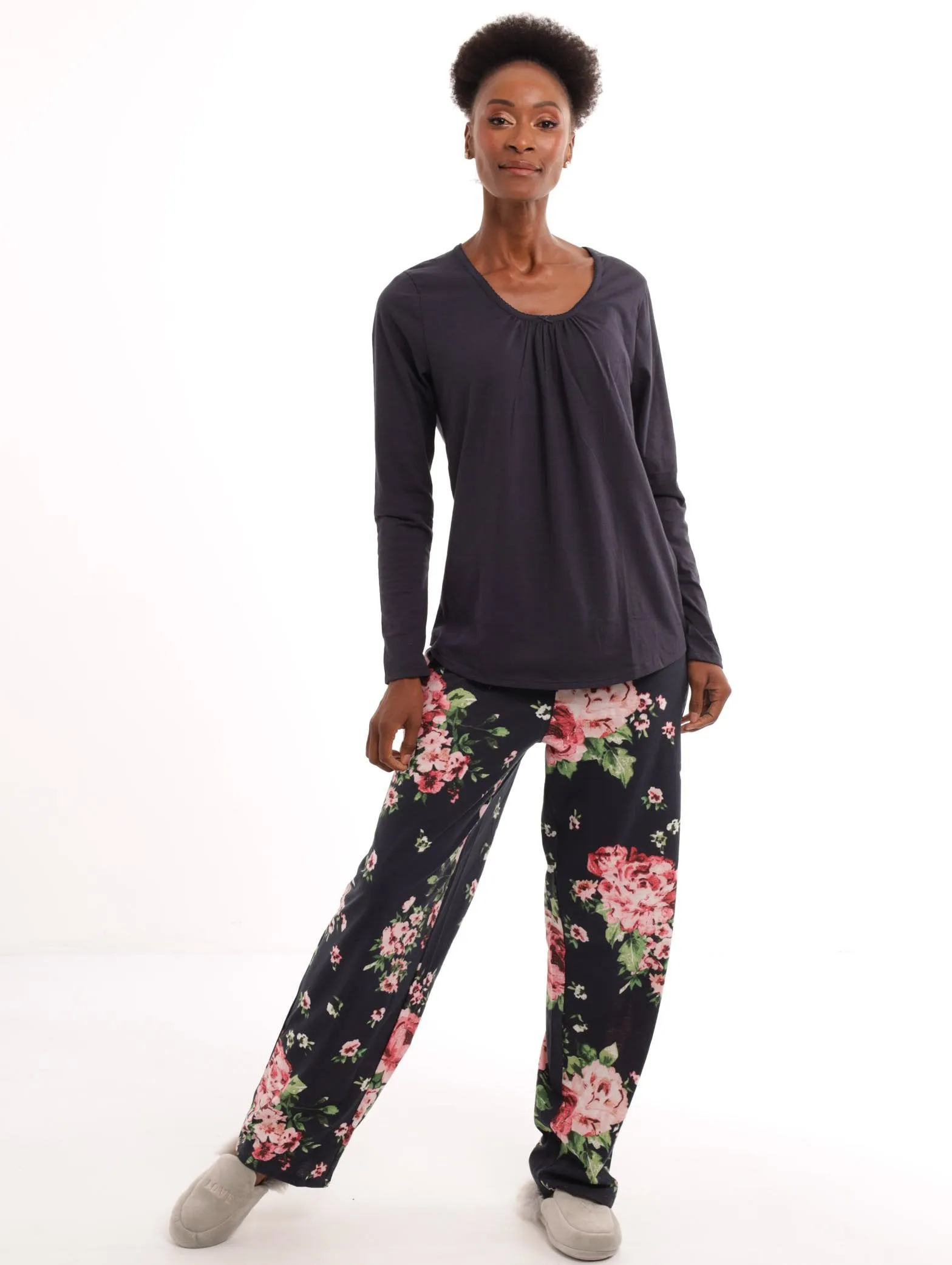 Ladies Classic Rose Long PJ Set - Navy sold by Edgars