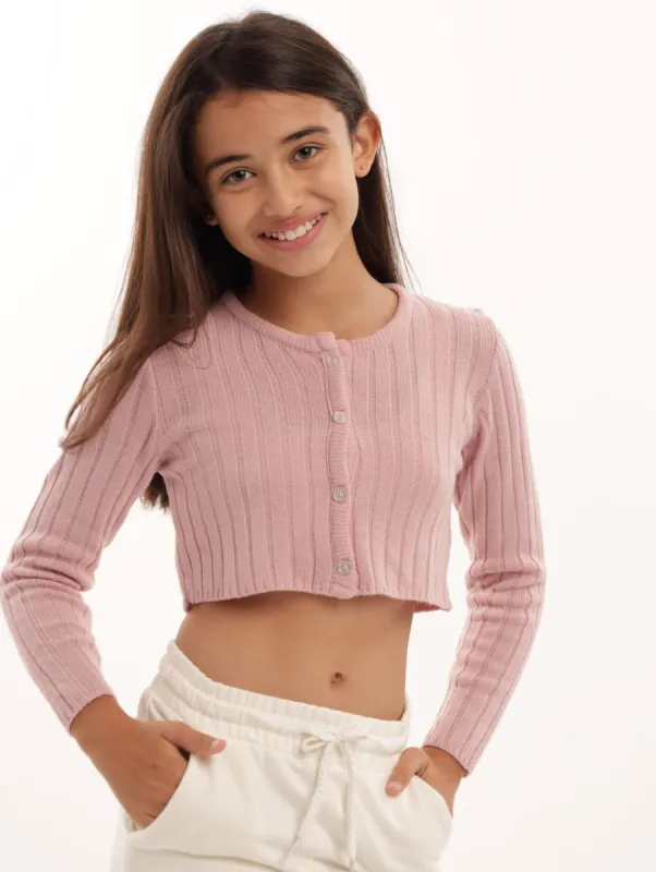 Girls Ribbed Cardigan - Blush sold by Edgars