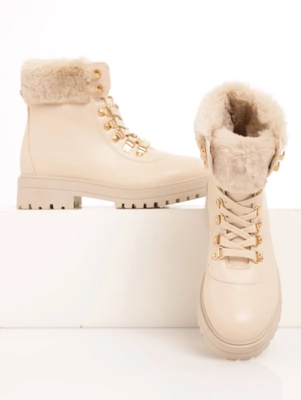 Ladies Worker Boot With Fur Topline - Oatmeal sold by Edgars