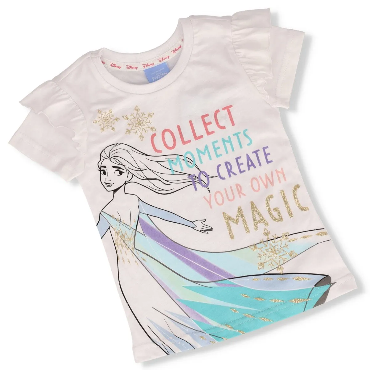 Pre-Girls Frozen White Frill Sleeve Tee - White sold by Edgars