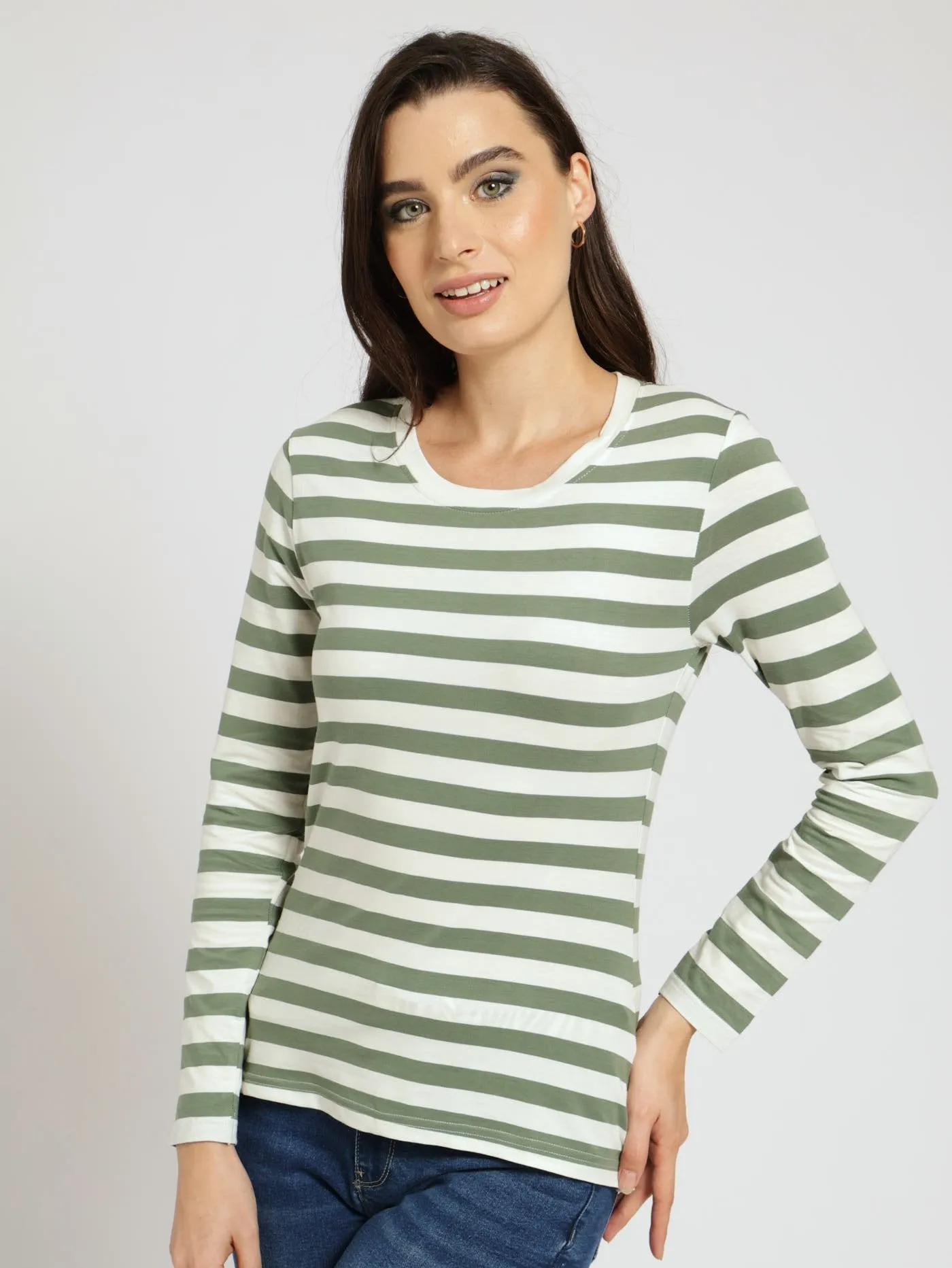 Long Sleeve Lycra Crew Top - White/Green sold by Edgars