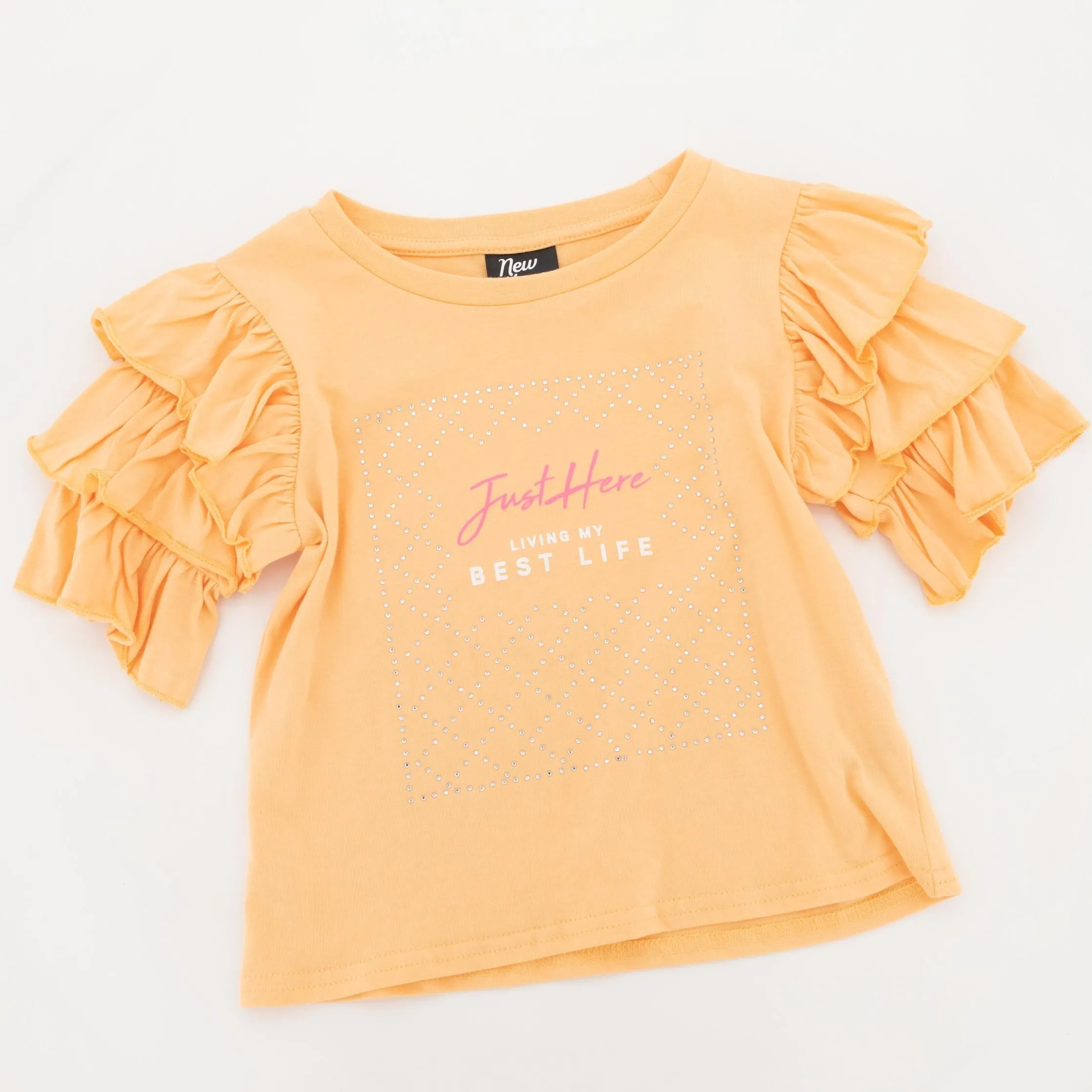 Girls Double Frill Iron On Tee - Peach sold by Edgars