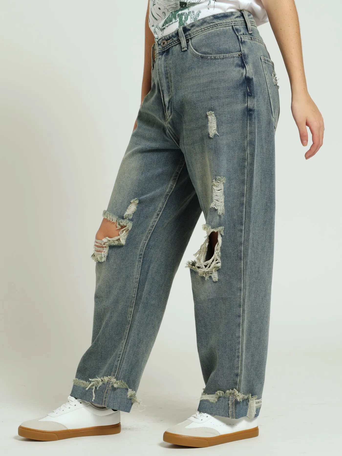 Ripped Knee Boyfriend Jean - Dark Wash/Brown sold by Edgars product image thumbnail 2