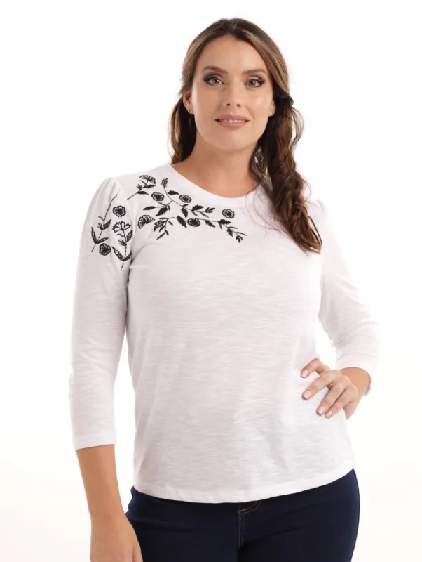 Ladies Embroidered Tee - White sold by Edgars