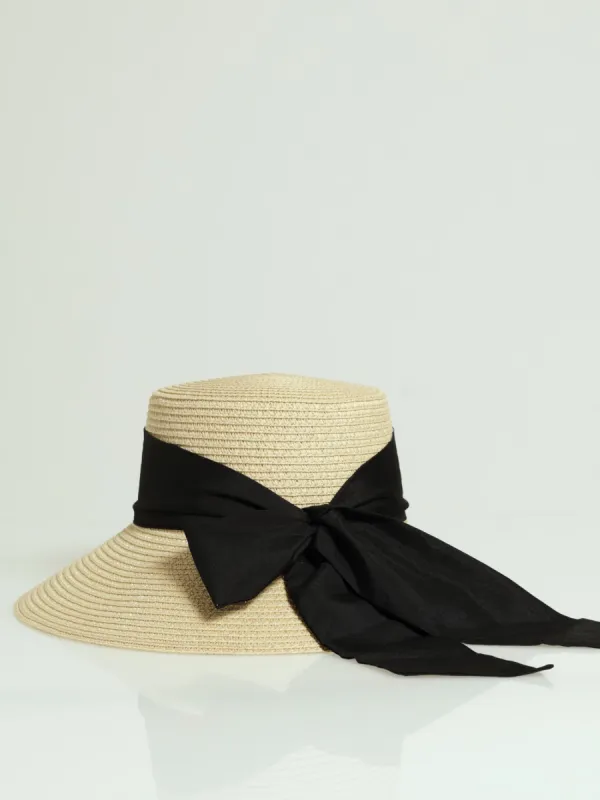 Black Ribbon Turned Down Sunhat - Beige sold by Edgars