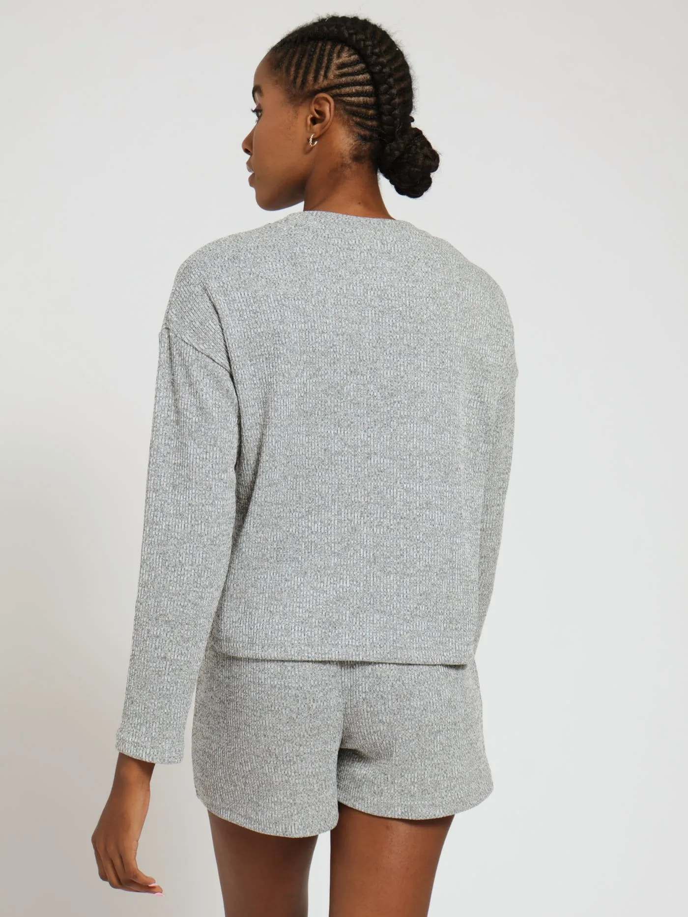 Long Sleeve Rib Knit Pullover Shirt & Short Pj Set - Grey Melange sold by Edgars product image thumbnail 3