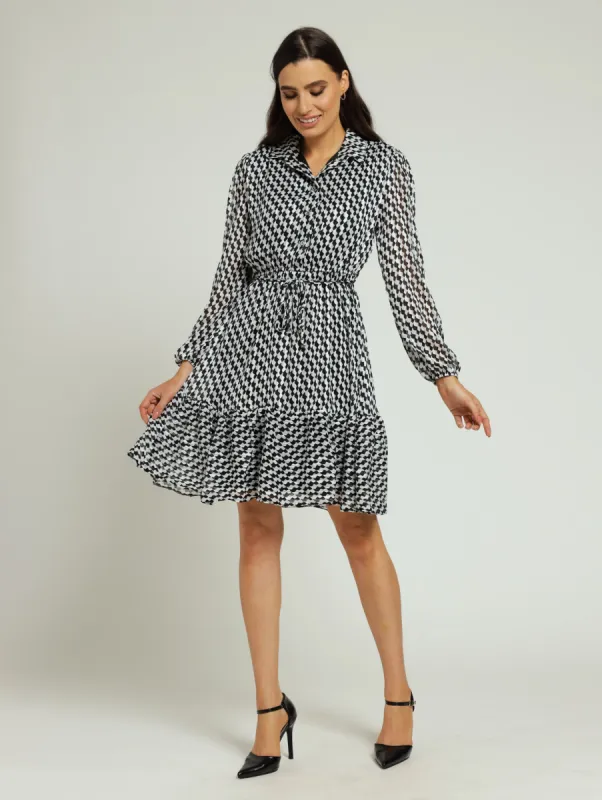 Button Through Tiered Frill Hem Tea Dress - White sold by Edgars