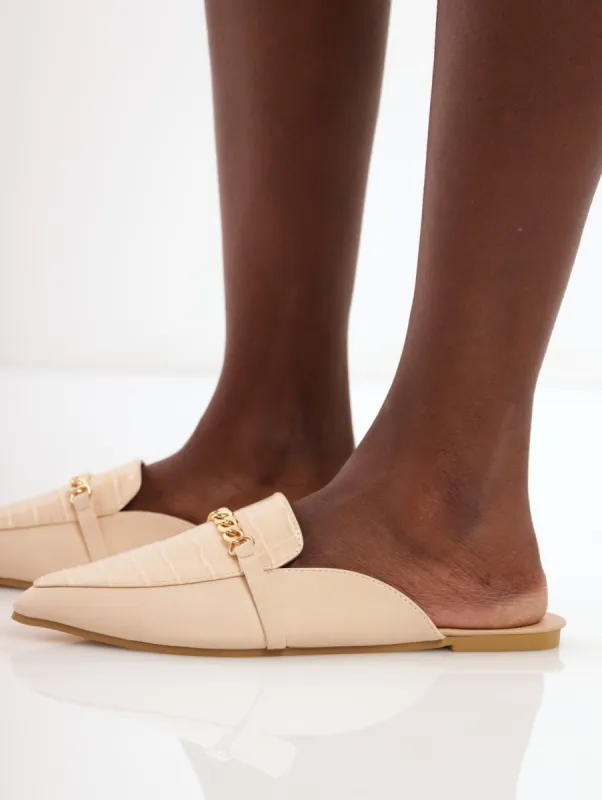 Ladies Loafer Cut Push In With Chain Detail - Beige sold by Edgars
