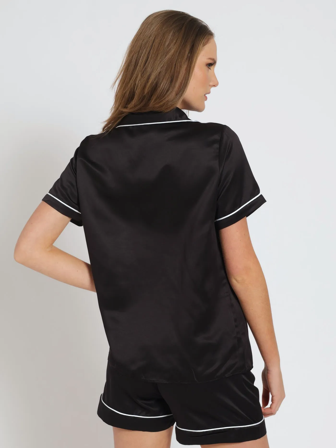 Button Through Plain Satin Shorts Sleepset - Black sold by Edgars product image thumbnail 3