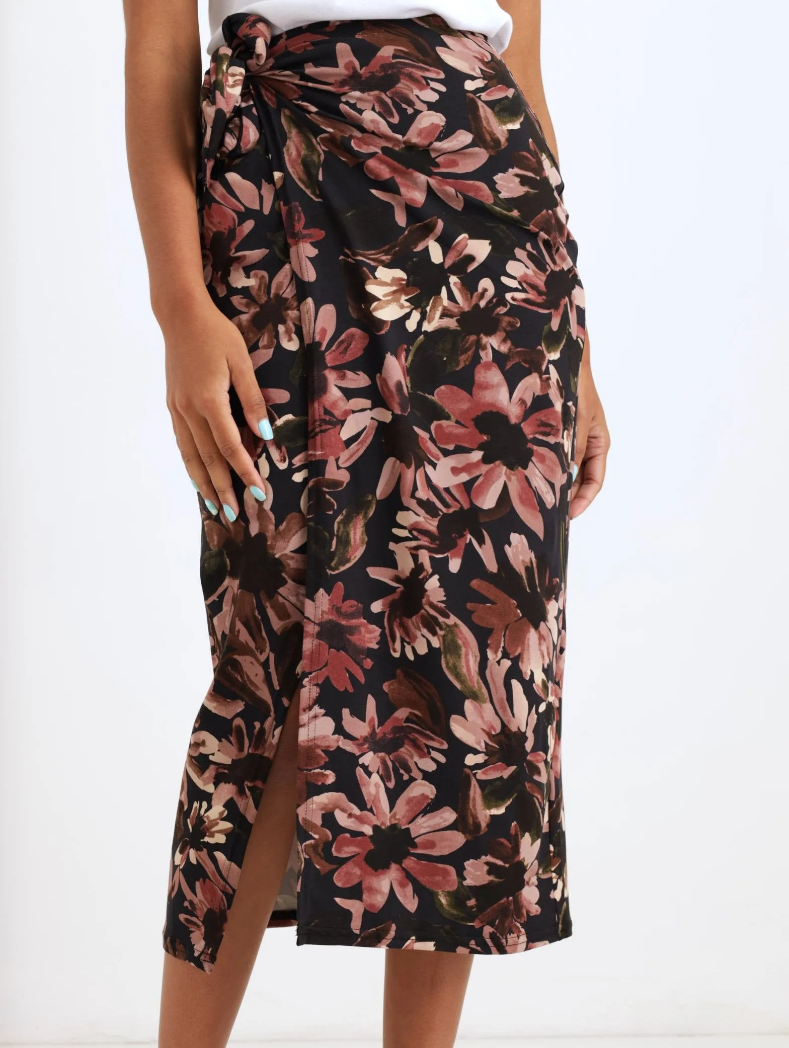 Ladies Printed Wrap Pencil Skirt - Black sold by Edgars
