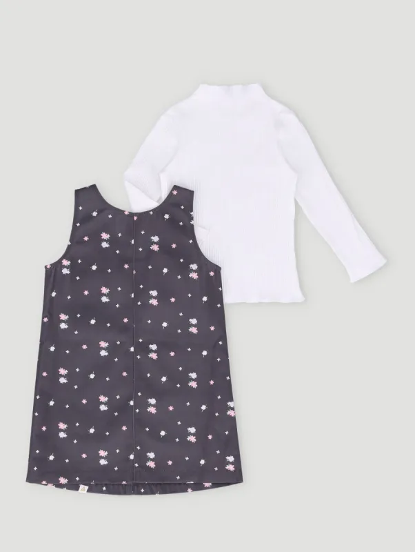 Pre-Girls Ditsy Pinni & Long Sleeve Tee - Charcoal/White sold by Edgars