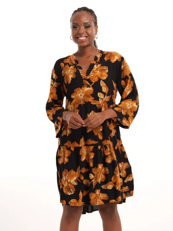 Ladies Tiered 3/4 Sleeve Flare Dress - Floral sold by Edgars
