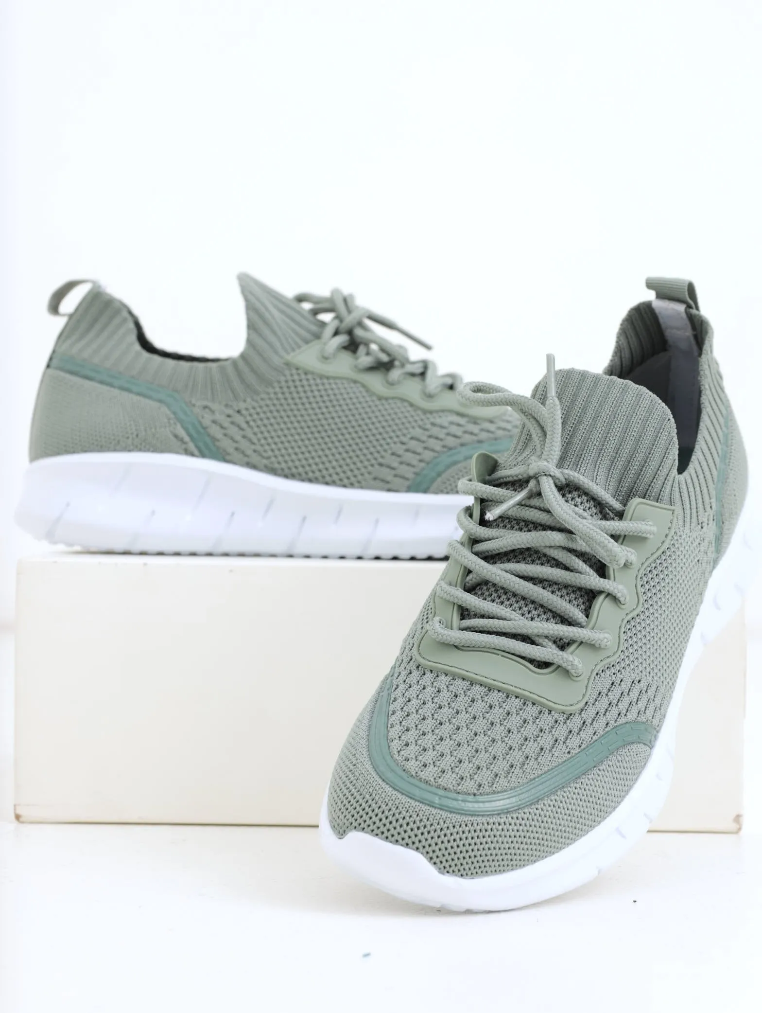 Ladies Multi Pattern Knit Lace Up Sneaker - Green sold by Edgars