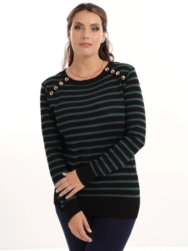 Ladies Striped Pullover with Buttons sold by Edgars