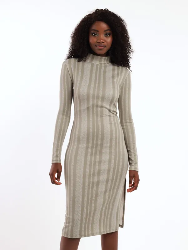 Ladies Long Sleeve Turtle Neck Striped Bodycon Dress sold by Edgars