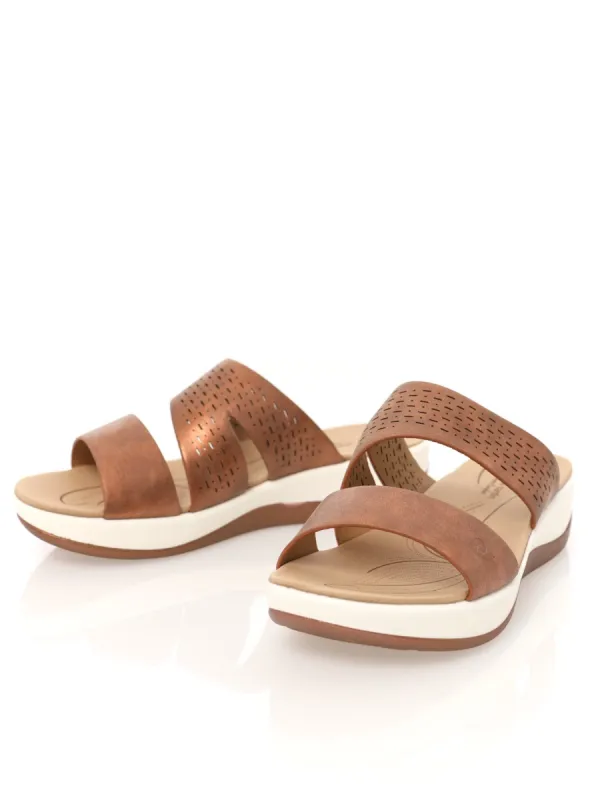 Ladies Double Strap Lazer Cut Mule Sandal - Bronze sold by Edgars