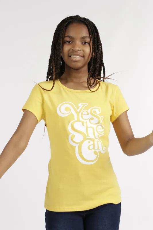 Girls Regular Yes She Can Tee - Yellow sold by Edgars