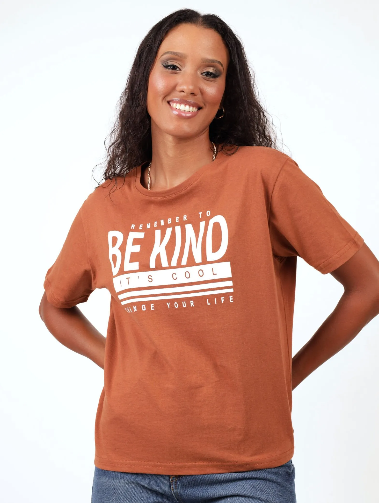 Ladies Boxy Be Kind Tee - Rust sold by Edgars