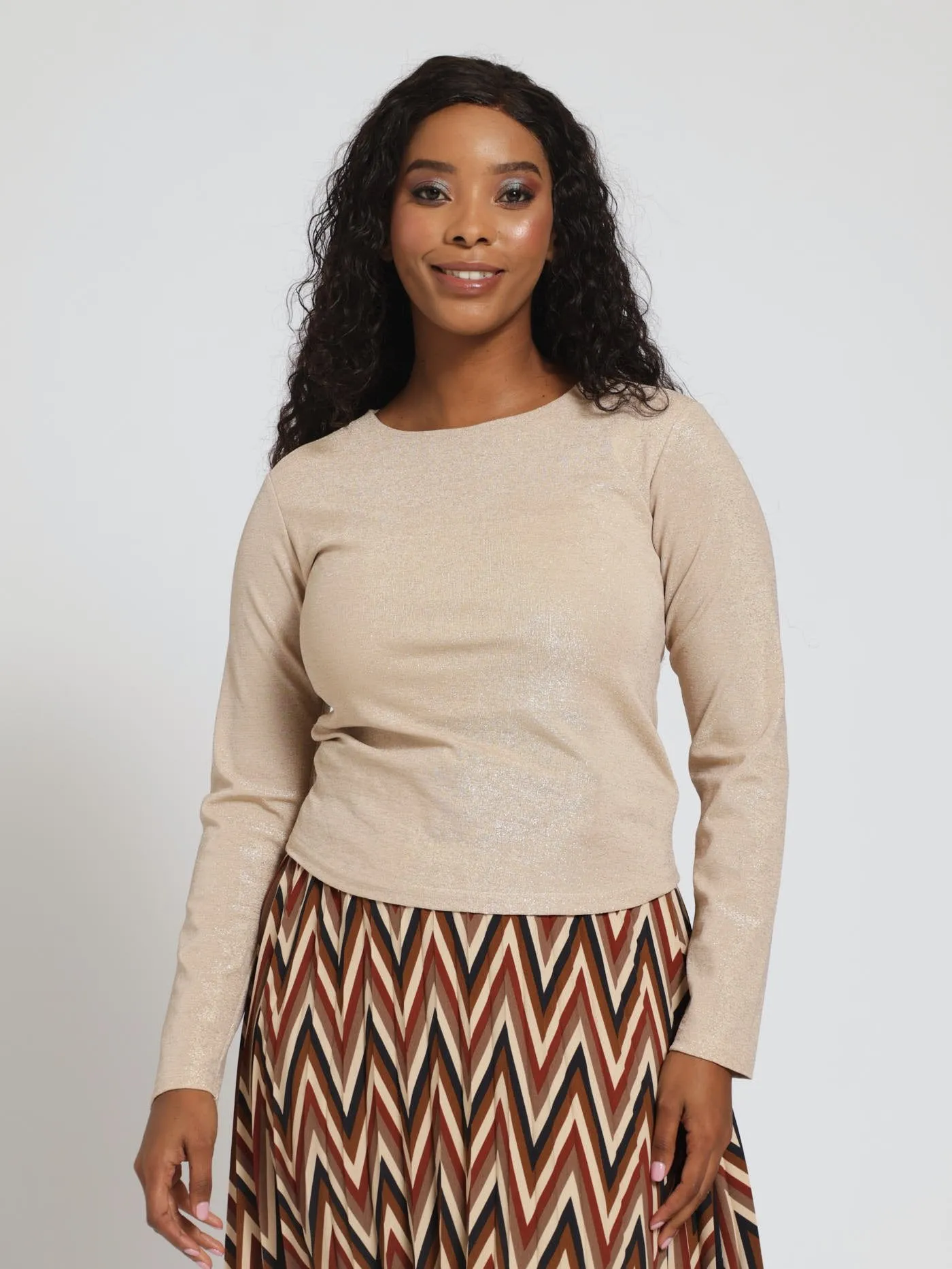 Long Sleeve Shimmer Blouse - Gold sold by Edgars
