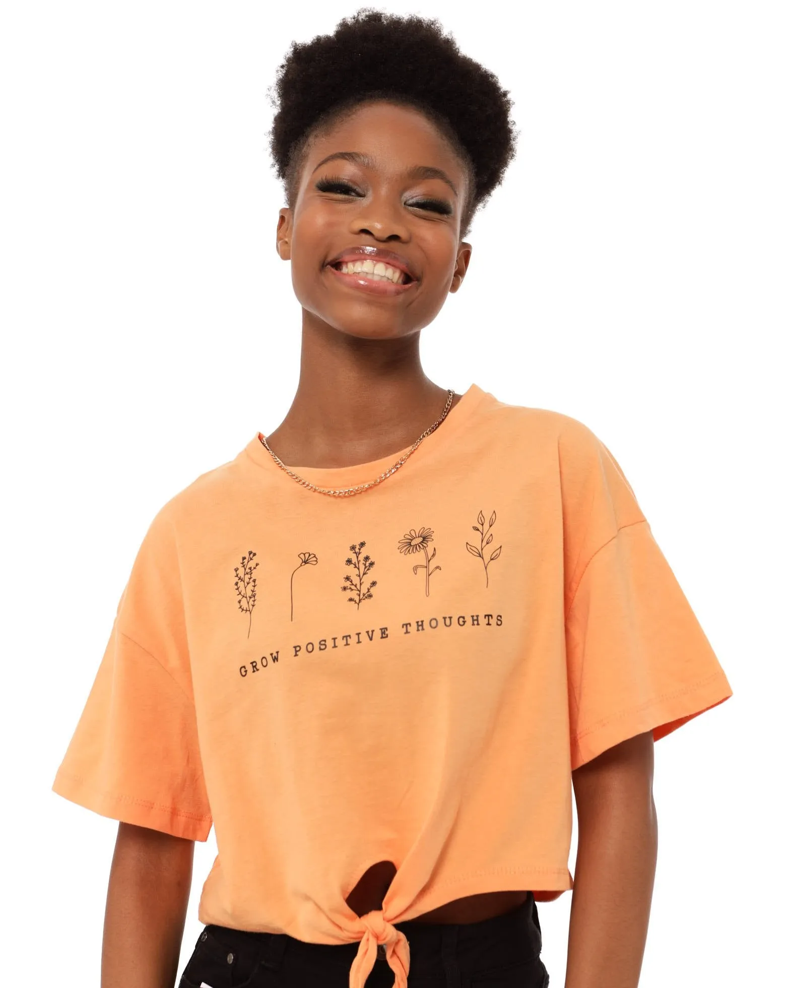 Ladies Floral Drawchord Top - Peach sold by Edgars