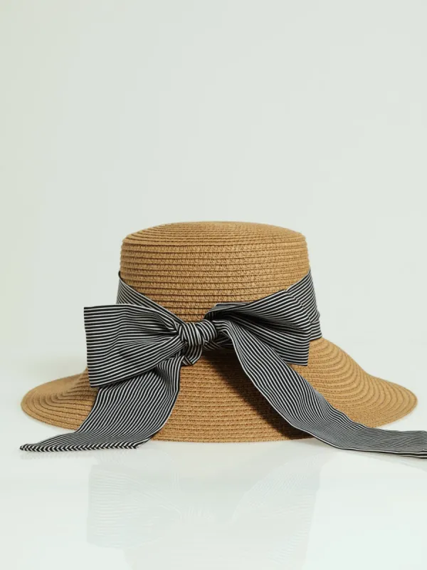 Stripe Bow Turndown Brim Sunhat - Caramel sold by Edgars