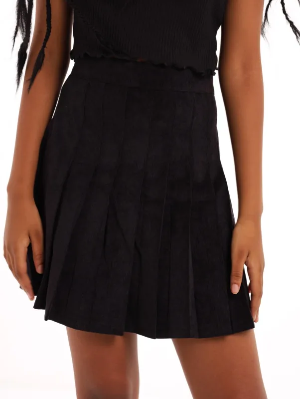 Girls Pleated Cord Skirt - Black sold by Edgars