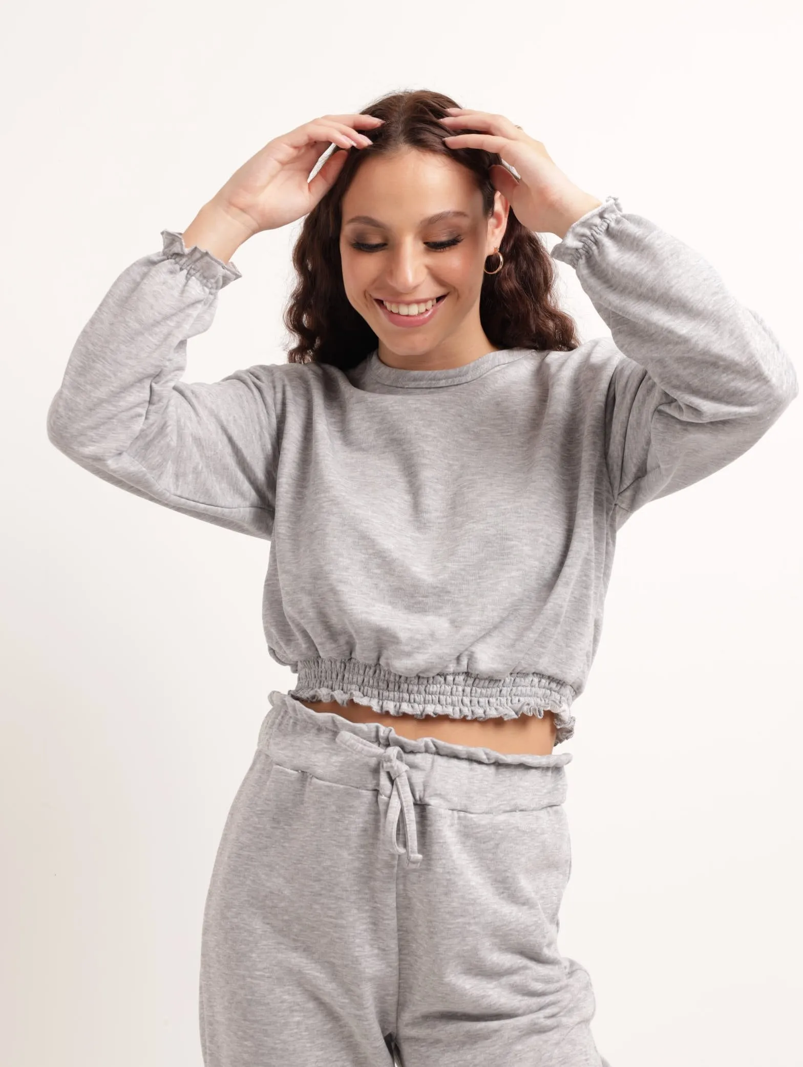 Ladies Smocked Crew Neck Pullover - Grey Melange sold by Edgars