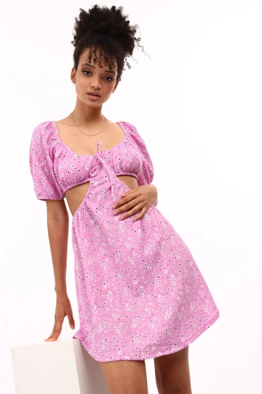 Ladies Short Sleeve Floral Cut Out Dress - Purple sold by Edgars