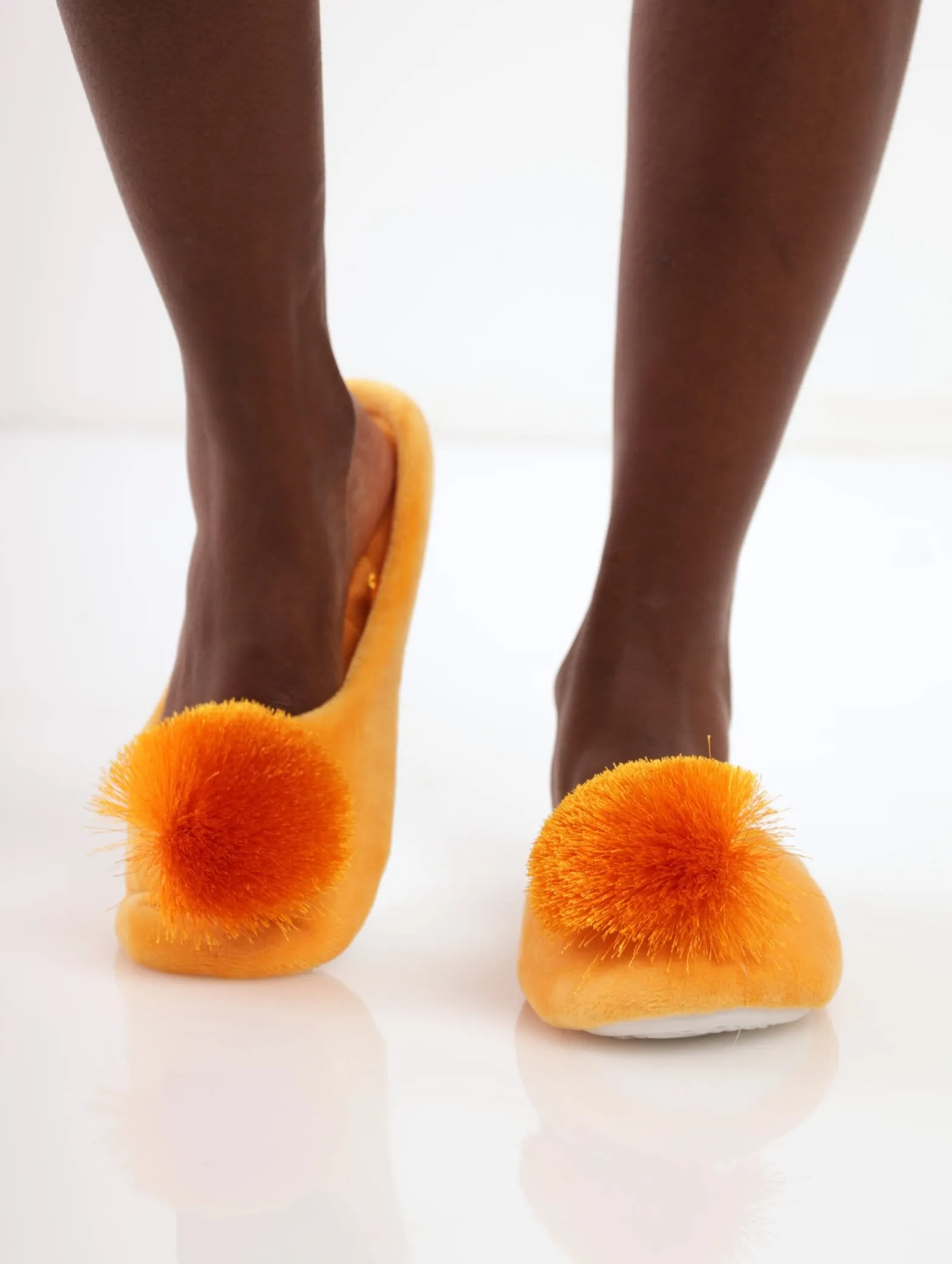 Ladies Closed Toe Pom Pom Slipper - Mustard sold by Edgars