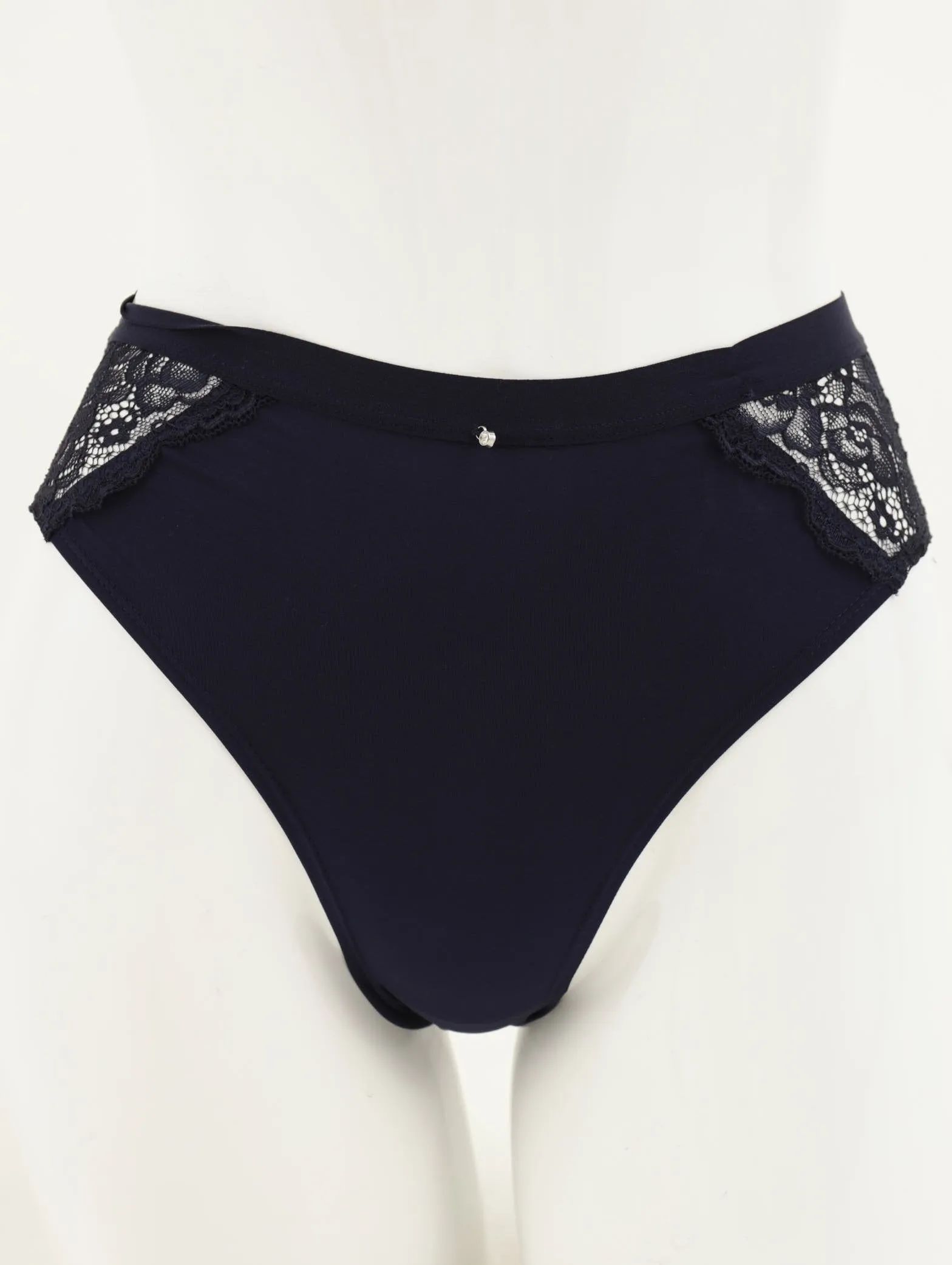 Ladies Microfibre Lace Diamante Trim Bikini Panty - Navy sold by Edgars